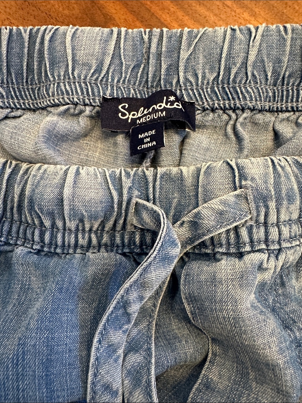 Splendid Chambray Lyocell Light Blue Wide-Leg Denim Pants with Elastic Waist - Picture 2 of 6
